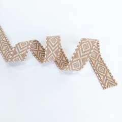 Jacquard Webband Rauten Boho Style 2,5 cm breit, beige cremewei�