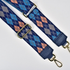 Taschengurt Taschenriemen Rauten Streifen Argyle Muster, blau helles rostbraun dunkelblau