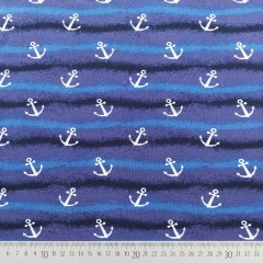 RESTST�CK 45 cm Sweatstoff French Terry Anker Streifen Wellen, weiss blau schwarz