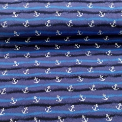RESTST�CK 45 cm Sweatstoff French Terry Anker Streifen Wellen, weiss blau schwarz