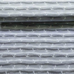 Sweatstoff French Terry Anker Streifen Wellen, wei� grau