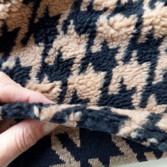 Teddyfleece Teddyfell Hahnentritt Muster, schwarz grau