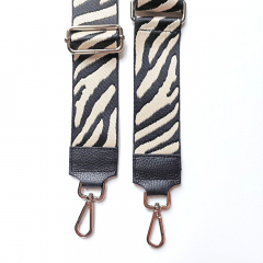 Taschengurt Taschenriemen Zebra Muster,schwarz ecrue,schwarzes Leder, silber