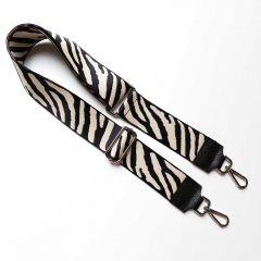 Taschengurt Taschenriemen Zebra Muster,schwarz ecrue,schwarzes Leder, silber