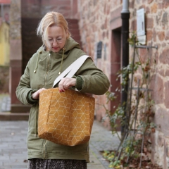 Dekostoff W�rfelmuster grafisches Muster, wei� currygelb
