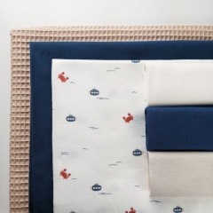 Jerseystoff Krebse Wellen, jeansblau rotbraun cremewei�