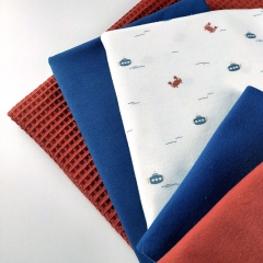 Jerseystoff Krebse Wellen, jeansblau rotbraun cremewei�