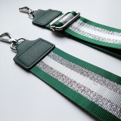 Taschengurt Taschenriemen Streifen Glitzer 5 cm-gr�n silber wei�- dk.gr�nes Leder-silber Schnallen