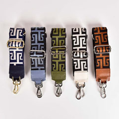Taschengurt Taschenriemen Labyrinth Muster, cognac ecrue- cognac Leder - silber Schnallen