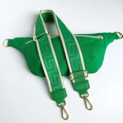 Taschengurt grafisches Muster - ecrue gr�n- gr�nes Leder - gold Schnallen