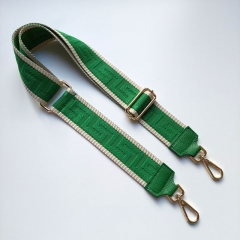 Taschengurt grafisches Muster - ecrue gr�n- gr�nes Leder - gold Schnallen