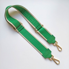 Taschengurt grafisches Muster - ecrue gr�n- gr�nes Leder - gold Schnallen