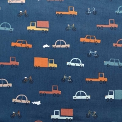 Baumwollstoff kleine Autos, wei� orange dunkelblau