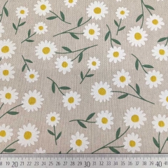 Dekostoff Margeriten Leinen Optik, gelb wei� natur