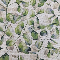 Dekostoff Eukalyptusbl�tter Baumwollstoff Leinen Optik, gr�n natur