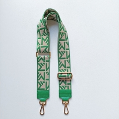 Taschengurt Taschenriemen abstraktes Muster- gr�n ecrue- gr�nes Leder-gold Schnallen