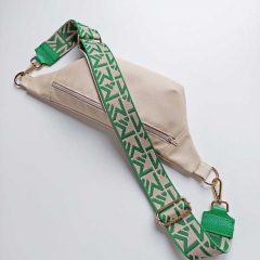 Taschengurt Taschenriemen abstraktes Muster- gr�n ecrue- gr�nes Leder-gold Schnallen