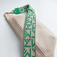 Taschengurt Taschenriemen abstraktes Muster- gr�n ecrue- gr�nes Leder-gold Schnallen