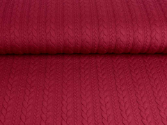 Jacquardjersey Stoff Zopfmuster, weinrot