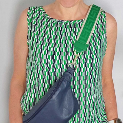 Viskosestoff mit Stretch Blusenstoff grafisches Muster, gr�n wei� dunkelblau