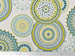 Dekostoff Mandalas Leinen Optik, gr�n ockergelb natur