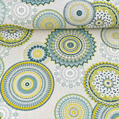 Dekostoff Mandalas Leinen Optik, gr�n ockergelb natur