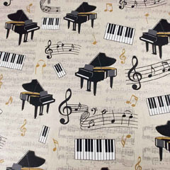 Dekostoff Klavier Piano Noten, schwarz natur