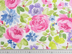 Dekostoff gro�e Blumen, rosa blau wei�