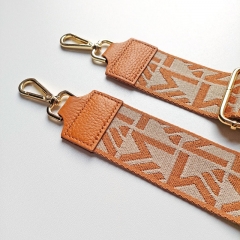 Taschengurt Taschenriemen abstraktes Muster- cognac ecrue- cognac Leder-gold Schnallen