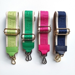 Taschengurt Taschenriemen grafisches Muster 3D-schwarz-schwarze Lederenden - gold Schnalle