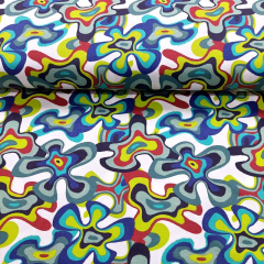 Jerseystoff Hippie-Look Blumen R�dchen, blau t�rkis grau braun