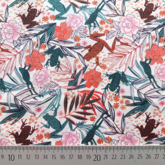 Baumwollstoff Blumen Fr�sche Silky Cotton, koralle dunkelgr�n wei�