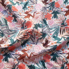 Baumwollstoff Blumen Fr�sche Silky Cotton, koralle dunkelgr�n wei�