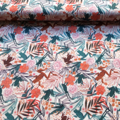 Baumwollstoff Blumen Fr�sche Silky Cotton, koralle dunkelgr�n wei�
