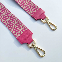 Taschengurt Taschenriemen abstraktes Muster 5 cm breit, ecrue pink, pinkes Leder,gold Schnallen