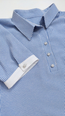 Seersucker Stoff Streifen, mittelblau wei�