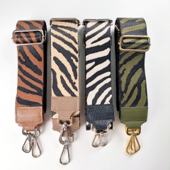 Taschengurt Taschenriemen Zebra Muster,schwarz ecrue,schwarzes Leder, silber