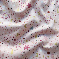 Baumwollstoff Sterne Tannenb�ume Glitzerdruck, hellaltrosa