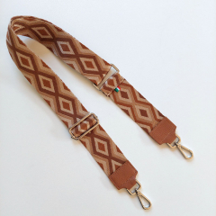 Taschengurt Taschenriemen Rauten Ethnomuster- beige braun cremewei� - braune Lederenden-silber Schnallen