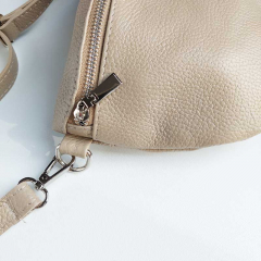Bauchtasche Leder mit Lederriemen - Beige -silber Schnallen-Made in Italy