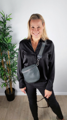 Bauchtasche Leder mit Lederriemen - Dunkelgrau -silber Schnallen-Made in Italy