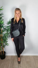 Bauchtasche Leder mit Lederriemen - Dunkelgrau -silber Schnallen-Made in Italy
