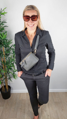 Ledertasche rechteckig mit Lederriemen - dunkelgrau - gold Schnallen