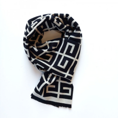 Halstuch Labyrinth Muster Doubleface Schal, hellbeige schwarz