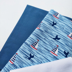 STOFFPAKET Jerseystoff Segelboote Flossen uni, hellblau