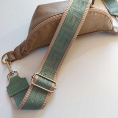 Taschengurt Taschenriemen grafisches Muster 3D- ecrue mintgr�n-mintgr�n -gold Schnallen