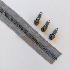 1 m Rei�verschluss metallisiert GUNMETAL 6,5 mm Spirale + 3 Schieber, mittelgrau