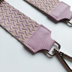 Taschengurt Taschenriemen Webmuster Weave - hellbeige helllila -helllila Leder- silber Schnallen