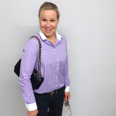 RESTST�CK 39 cm Baumwollstoff wei� L�ngsstreifen helllila Piumino Feeling Albini - Made in Italy