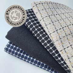 Boucle Stoff Quadrate, cremewei� schwarz
